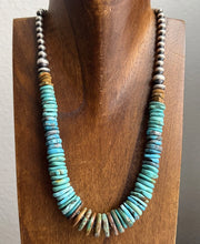 Load image into Gallery viewer, Sterling Silver Graduated Blue Green Turquoise Pearls Bead Necklace. 18 inch