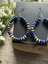 Load image into Gallery viewer, Southwestern 925 Sterling Silver Lapis Pearls Hoop Earrings.