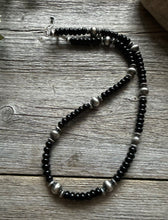 Load image into Gallery viewer, Sterling Silver Black Onyx W Pearls Bead Necklace. 18 inch. Gift