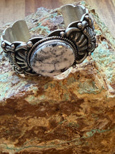 Load image into Gallery viewer, Navajo sterling silver white button turquoise cuff bracelet