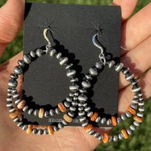 Load image into Gallery viewer, Southwestern Sterling Silver Orange Spiny Oyster Pearls Double Loop Earrings