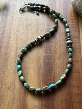Load image into Gallery viewer, Sterling Silver Blue Green Turquoise Nuggets Pearls Bead Necklace. 18 inch Gift