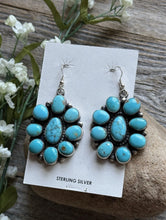 Load image into Gallery viewer, Navajo Sterling Silver Blue Turquoise Cluster Earrings RB