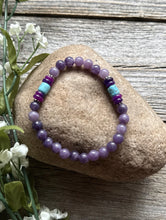 Load image into Gallery viewer, Multi Stone Purple 6.5 Inch Stretch Elastic Stretchy Bead Bracelet Gift