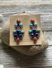 Load image into Gallery viewer, Navajo 925 Sterling Silver Multi Stone Cluster Earrings Geneva
