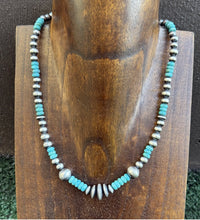 Load image into Gallery viewer, Blue Turquoise Multi Graduated Sterling Silver Pearls Bead Necklace 18 Inch