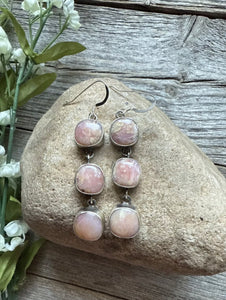 Navajo Pink Conch Sterling Silver Earrings 2.5 Inch. K Yazzie. Gift