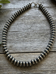 Southwestern 925 Sterling Silver 10mm Flat Saucer Pearls Bead Necklace 18 Inch