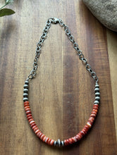 Load image into Gallery viewer, Sterling Silver Graduated Spiny Oyster Pearls Chain Bead Necklace. 16 Inch. Gift