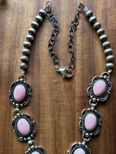 Load image into Gallery viewer, Navajo Handmade Sterling Silver Pink Conch Lariat Pearls Chain Bead Necklace E