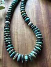 Load image into Gallery viewer, Sterling Silver Graduated Green Turquoise Rondelle Bead Necklace. 18 inch