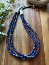 Load image into Gallery viewer, Sterling Silver Multi Strand Stone Lapis Pearls Bead Necklace 24 Inch Navajo RD