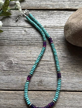 Load image into Gallery viewer, Sterling Silver Turquoise Dyed Sugilite Bead Necklace. 18 inch