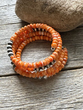 Load image into Gallery viewer, Sterling Silver Orange Spiny Oyster Pearls Bead Wrap Spiral Bracelet Free Size