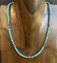 Load image into Gallery viewer, Southwestern Sterling Silver 4mm Blue Turquoise Pearls Bead Necklace 18 inch