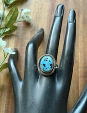 Load image into Gallery viewer, Vintage Old Pawn Navajo Sterling Silver Blue Turquoise Ring Size 7.5