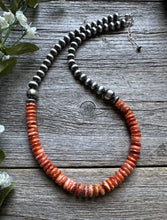 Load image into Gallery viewer, Sterling Silver Orange Spiny Oyster W Pearls Bead Necklace 18 inch