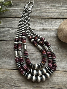 Purple Spiny Oyster Sterling Silver Multi Strand Pearls Layered Bead Necklace