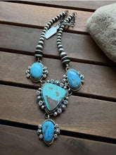 Load image into Gallery viewer, Navajo Sterling Silver Turquoise Lariat Pearls Chain Bead Necklace K Yazzie