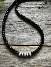 Load image into Gallery viewer, Southwestern 925 Sterling Silver Black Onyx W Pearls Bead Necklace. 18 inch