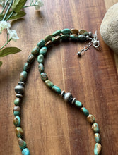 Load image into Gallery viewer, Sterling Silver Blue Green Turquoise Nuggets Pearls Bead Necklace. 18 inch Gift