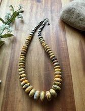 Load image into Gallery viewer, Sterling Silver Graduated Bumblebee Jasper Pearls Bead Necklace 18 inch
