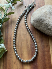 Load image into Gallery viewer, Sterling Silver 8mm Stamped Pearls Bead Necklace. 16 Inch
