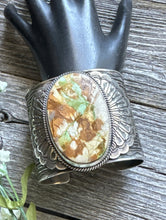 Load image into Gallery viewer, Sunshine Reeves Sterling Silver Green Royston Turquoise Cuff Bracelet. Navajo
