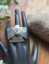 Load image into Gallery viewer, Navajo Sterling Silver Thunderbird Stamped Adjustable Ring Sunshine Reeves