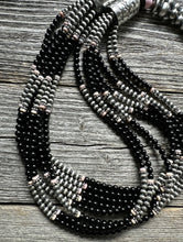 Load image into Gallery viewer, Sterling Silver Multi Strand Black Onyx Pink Conch Pearls Bead Necklace. 28 Inch