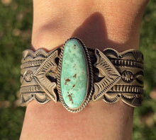 Load image into Gallery viewer, Navajo Native American Sterling Silver Turquoise Cuff Bracelet Maloney