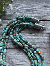 Load image into Gallery viewer, Sterling Silver Multi Strand Stone Blue Green Turquoise Bead Necklace 22 inch