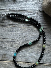 Load image into Gallery viewer, Sterling Silver Black Onyx Turquoise Bead Necklace. 18 Inch Gift