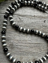 Load image into Gallery viewer, Southwestern Sterling Silver Black Onyx 10mm Pearls Bead Necklace. 26 Inch. Gift