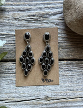 Load image into Gallery viewer, Navajo Native American Sterling Silver Black Onyx Cluster Earrings. Gift Geneva