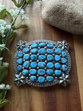 Load image into Gallery viewer, Native American Sterling Silver Blue Turquoise Cluster Belt Buckle Signed