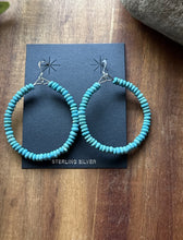 Load image into Gallery viewer, Sterling Silver Blue 4mm Turquoise Bead Loop Hoop Earrings.