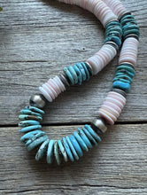Load image into Gallery viewer, Sterling Silver Graduated Pink Conch Turquoise Bead Necklace 20 Inch
