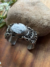 Load image into Gallery viewer, Tsosie White TO Sterling Silver White Buffalo Turquoise Cuff Bracelet Navajo