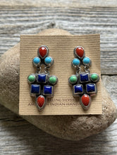 Load image into Gallery viewer, Navajo 925 Sterling Silver Multi Stone Cluster Earrings Geneva