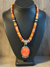 Load image into Gallery viewer, Handmade Navajo Sterling Silver and Orange Spiney Oyster Pendant with Necklace