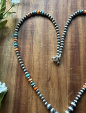 Load image into Gallery viewer, Sterling Silver Spiny Oyster Turquoise Pearls Lariat Y Bead Necklace. 28 inch