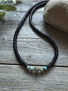 Sterling Silver Black Onyx Turquoise Bead Necklace. 18 Inch Gift