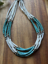 Load image into Gallery viewer, Sterling Silver Multi Strand MOP Mother Of Pearl Turquoise Bead Necklace 22 inch