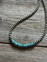 Load image into Gallery viewer, Blue Turquoise 4mm Sterling Silver Pearls Choker Bead Necklace. 16 Inch. Gift