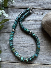 Load image into Gallery viewer, Southwestern 925 Sterling Silver Turquoise Heishi Bead Necklace. 16 inch