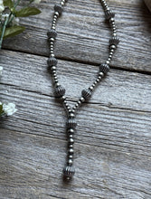 Load image into Gallery viewer, Sterling Silver Corrugated Pearls Bead Lariat Y Necklace. 14 inch