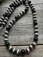 Load image into Gallery viewer, Southwestern Sterling Silver Black Onyx 10mm Pearls Bead Necklace. 26 Inch. Gift