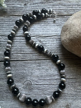 Load image into Gallery viewer, Southwestern Sterling Silver Black Onyx Bead Necklace. 18 Inch. Gift