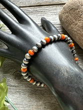 Load image into Gallery viewer, Genuine Orange Spiny Oyster 6mm 7 Inch 925 Sterling Silver Pearls Bead Bracelet